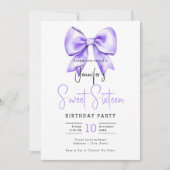 Paarse Bow Coquette Schattige Script Sweet 16 Kaart (Voorkant)