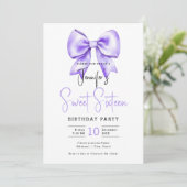 Paarse Bow Coquette Schattige Script Sweet 16 Kaart (Staand voorkant)