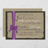 Paarse Bow en Burlap Vrijgezellenfeest Kaart (Voorkant / Achterkant)