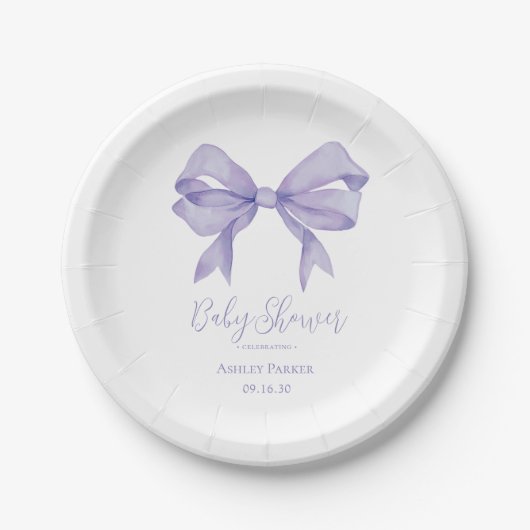 Paarse Bow Girl Baby shower Papieren Bordje (Voorkant)