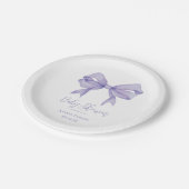 Paarse Bow Girl Baby shower Papieren Bordje (Gekanteld)