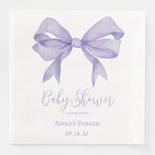 Paarse Bow Girl Baby shower Servet (Voorkant)