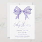 Paarse Bow Girl Baby shower Uitnodiging (Voorkant)