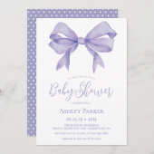 Paarse Bow Girl Baby shower Uitnodiging (Voorkant / Achterkant)