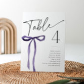 Paarse Bow Het binden van de Knoop Tafel Nummer Na Kaart