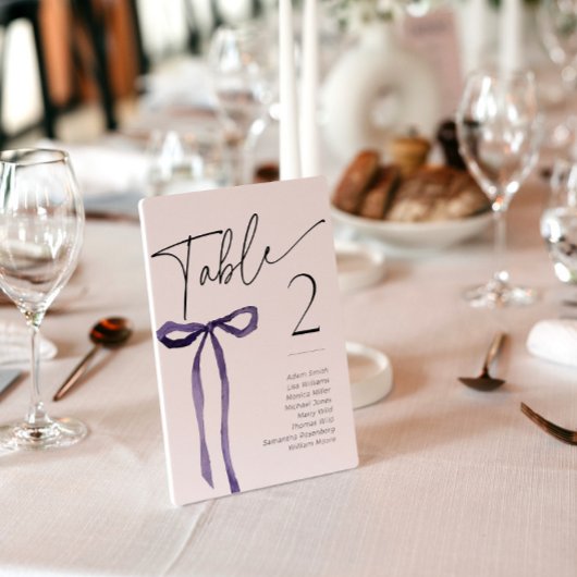 Paarse Bow Het binden van de Knoop Tafel Nummer Na Kaart