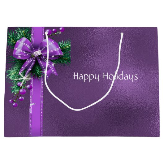 Paarse Bow Holiday Gift Bag Groot Cadeauzakje (Voorkant)