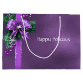 Paarse Bow Holiday Gift Bag Groot Cadeauzakje (Achterkant)
