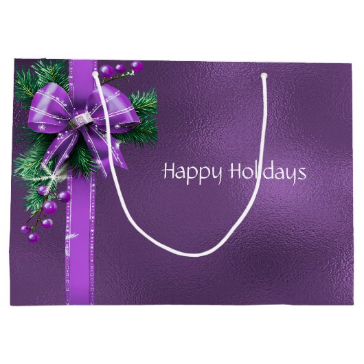 Paarse Bow Holiday Gift Bag Groot Cadeauzakje (Achterkant)