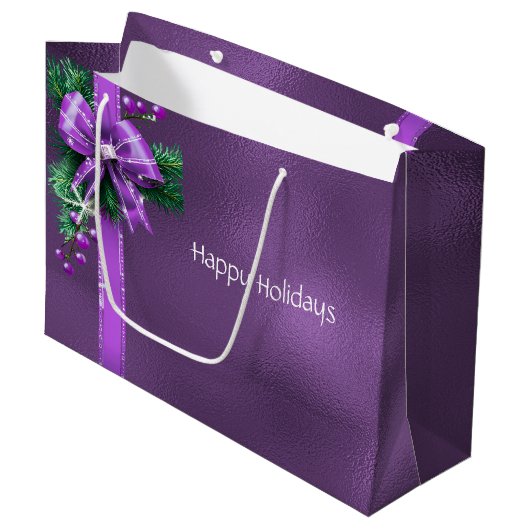 Paarse Bow Holiday Gift Bag Groot Cadeauzakje (Voorkant Gekanteld)