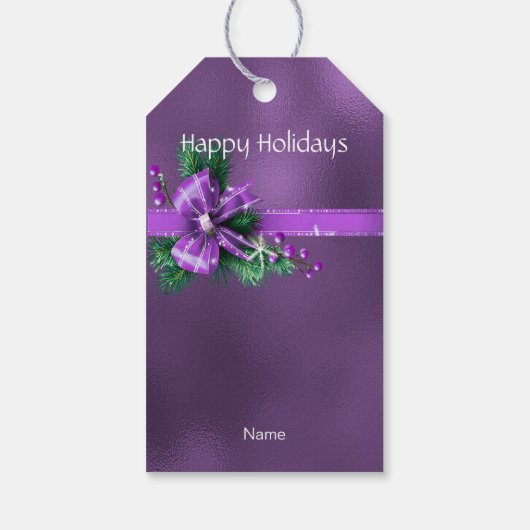 Paarse Bow Holiday Gift Label Cadeaulabel (Achterkant)