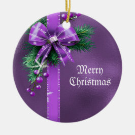 Paarse Bow Holiday Ornament