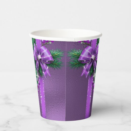 Paarse Bow Holiday Paper Cups Papieren Bekers (Rechts)