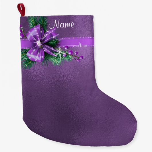 Paarse Bow Holiday Stocking Grote Kerstsok (Voorkant)