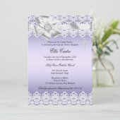 Paarse Bow Lace Cross Girl Baptism Kaart (Staand voorkant)