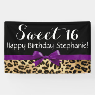 Paarse Bow Leopard Print Sweet 16 Birthday Party Spandoek