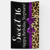 Paarse Bow Leopard Print Sweet 16 Birthday Party Spandoek (Verticaal)