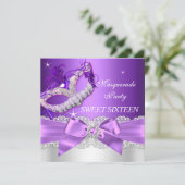 Paarse Bow Masquerade Sweet Sixteen Invite Kaart (Staand voorkant)