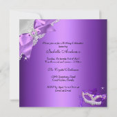 Paarse Bow Masquerade Sweet Sixteen Invite Kaart (Achterkant)