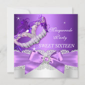 Paarse Bow Masquerade Sweet Sixteen Invite Kaart (Voorkant)