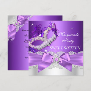 Paarse Bow Masquerade Sweet Sixteen Invite Kaart
