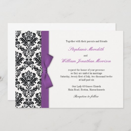 Paarse Bow met uitnodiging tot het huwelijk van Da (Voorkant / Achterkant)
