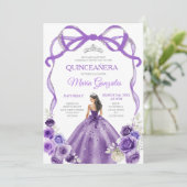 Paarse Bow Princess Silver Crown Girl Quinceañera Kaart (Staand voorkant)