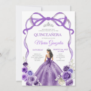 Paarse Bow Princess Silver Crown Girl Quinceañera Kaart