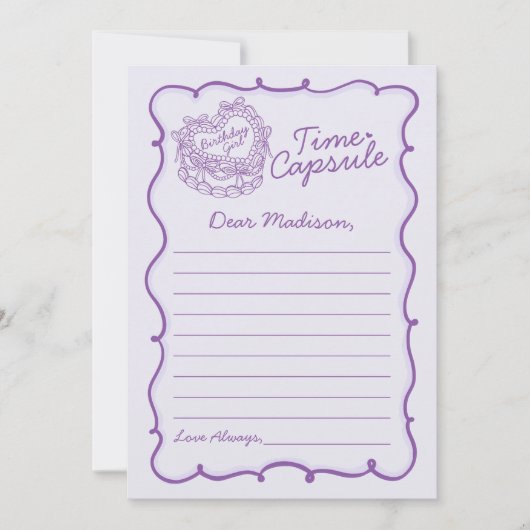Paarse Bow Retro Coquette Cake Time Capsule Kaart (Voorkant)