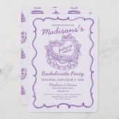 Paarse Bow Retro Hart Coquette Cake Bachelorette Kaart (Voorkant / Achterkant)