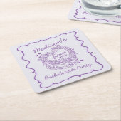 Paarse Bow Retro Hart Coquette Cake Bachelorette Kartonnen Onderzetters (Schuin)