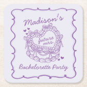 Paarse Bow Retro Hart Coquette Cake Bachelorette Kartonnen Onderzetters (Voorkant)