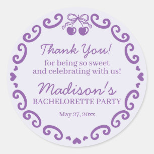 Paarse Bow Retro Hart Coquette Cake Bachelorette Ronde Sticker