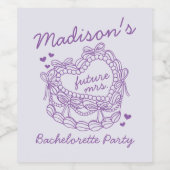 Paarse Bow Retro Hart Coquette Cake Bachelorette Wijn Etiket (Enkel label)