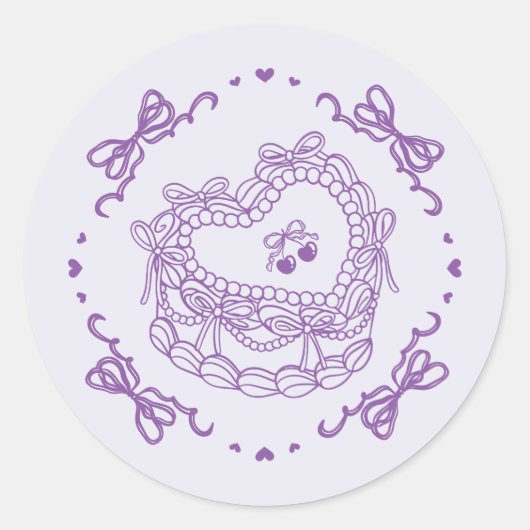 Paarse Bow Retro Hart Coquette Cake Envelope Ronde Sticker (Voorkant)