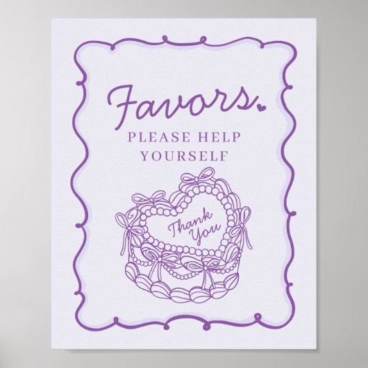 Paarse Bow Retro Hart Coquette Cake Favorieten Tek Poster (Voorkant)