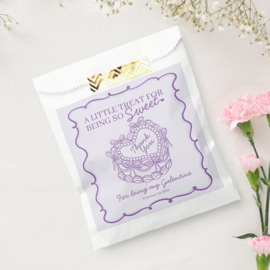 Paarse Bow Retro Hart Coquette Cake Galentines Bedankzakje (Gezegeld)