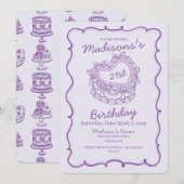 Paarse Bow Retro Hart Coquette Taart 21e Verjaarda Kaart (Voorkant / Achterkant)