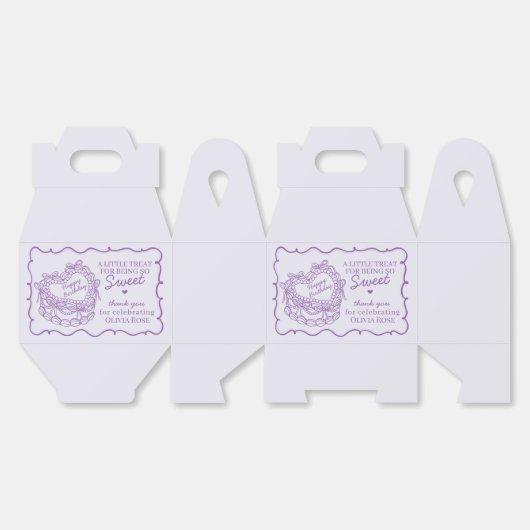 Paarse Bow Retro Hart Coquette Taart Verjaardag Bedankdoosjes (Ongevouwen)