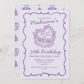 Paarse Bow Retro Hart Coquette Taart Verjaardag Kaart (Voorkant / Achterkant)