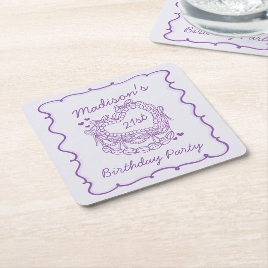 Paarse Bow Retro Hart Coquette Taart Verjaardag Kartonnen Onderzetters (Schuin)