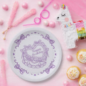 Paarse Bow Retro Hart Coquette Taart Verjaardag Papieren Bordje (Feest)