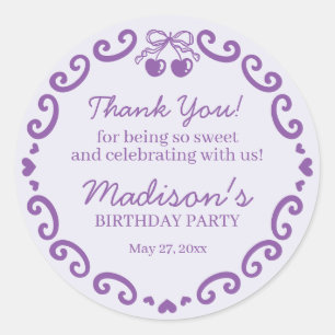 Paarse Bow Retro Hart Coquette Taart Verjaardag Ronde Sticker