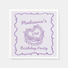 Paarse Bow Retro Hart Coquette Taart Verjaardag Servet