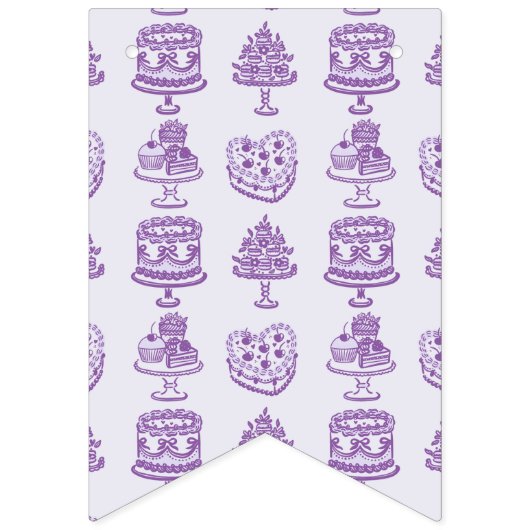 Paarse Bow Retro Hart Coquette Taart Verjaardag Vlaggetjes (Eerste vlag)