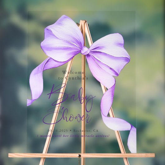 Paarse Bow Ribbon Baby shower Welkom Acryl Bord (Neutraal)