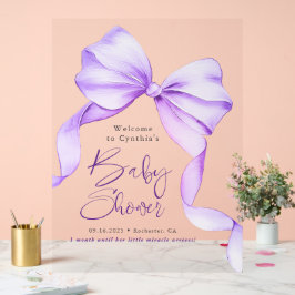 Paarse Bow Ribbon Baby shower Welkom Acryl Bord