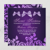 Paarse Bow & Roos Sweet 16e verjaardag Uitnodiging (Voorkant / Achterkant)