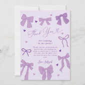 Paarse Bow Shabby Chic verjaardagsfeestje Bedankkaart (Voorkant)