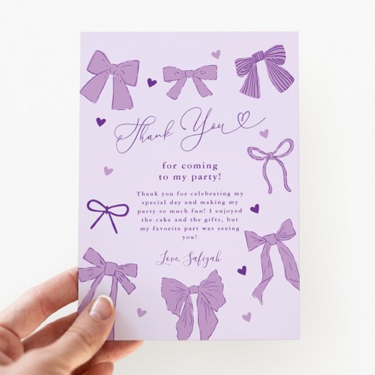 Paarse Bow Shabby Chic verjaardagsfeestje Bedankkaart
